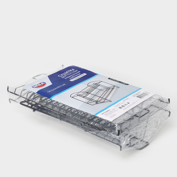 Сушилка для посуды с поддоном 2-х ярусная, разборная, 39,5&times;24&times;29,5 см, цвет черный