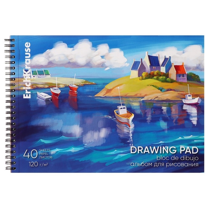 Альбом для рисования А4, 40 листов, блок 120 г/м&sup2;, на спирали, Erich Krause "Art Spirit", 100% белизна, перфорация на отрыв, твердая подложка