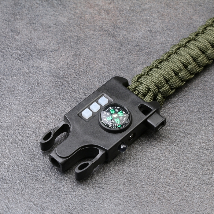 Браслет для выживания 5в1 (паракорд - 3 м, компас,свисток,огниво, фонарь), олива