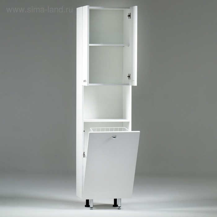 Пенал на ножках для ванной комнаты "Вега 4503" с корзиной, белый 45 х 30 х 181 см