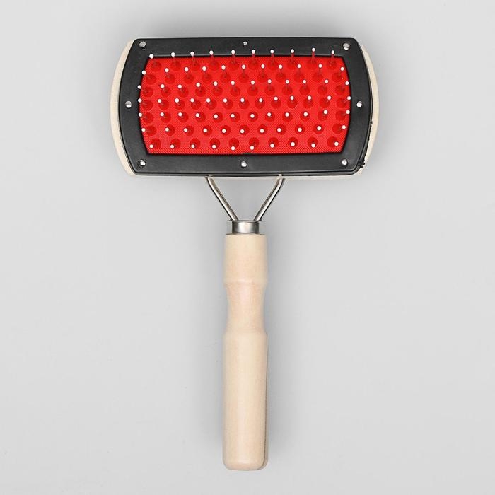 Двусторонняя щётка-расческа с деревянной ручкой, 10 Х 17 см