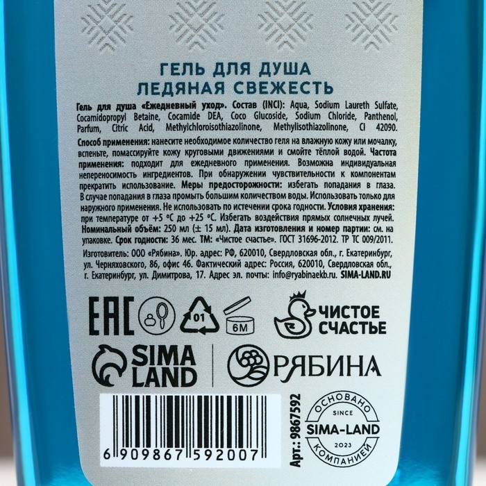 Гель для душа &laquo;Стойкость, Сила, Выдержка&raquo;, 250 мл, аромат ледяной свежести, Новый Год