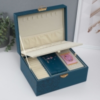 Шкатулка кожзам для украшений сундук"Кулон на сакуре. Узоры" синяя" 26х20х13 см Шкатулка кожзам для украшений сундук"Кулон на сакуре. Узоры" синяя" 26х20х13 см