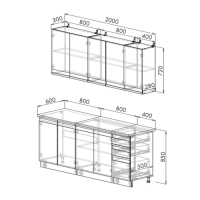 Кухонный гарнитур 2000 Денуа, цельная столешница, МДФ Монте белый мрамор