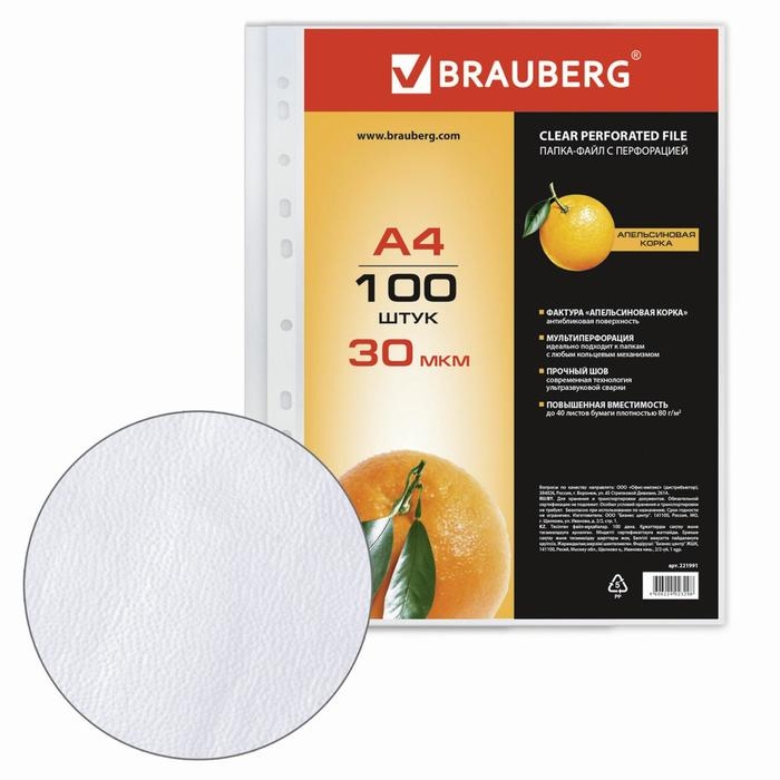 Файл-вкладыш А4, 30 мкм, BRAUBERG, тиснение, вертикальный, 100 штук Файл-вкладыш А4, 30 мкм, BRAUBERG, тиснение, вертикальный, 100 штук