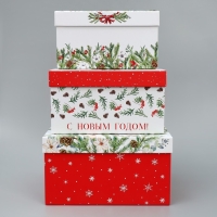 Набор подарочных коробк 3 в 1 &laquo;Новогодняя пора&raquo;, 18 х 18 х 10 &ndash; 22 х 22 х 12 см, Новый год