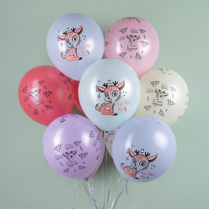 Шар латексный 12" &laquo;Оленёнок в цветах&raquo;, ассорти, макарунс, 5 ст., набор 25 шт., МИКС