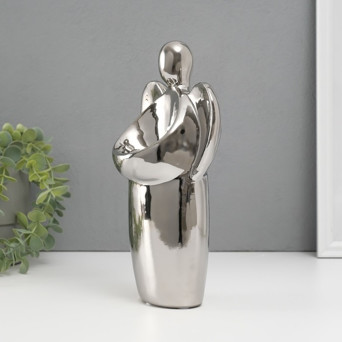 Подсвечник керамика на 1 свечу Подсвечник керамика на 1 свечу "Ангел" d=3,5 см серебро 14х9,5х25 см