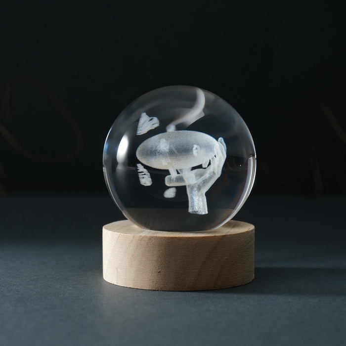 Сувенир стекло подсветка Сувенир стекло подсветка "Шар. Дирижабль" d=6 см подставка дерево, USB