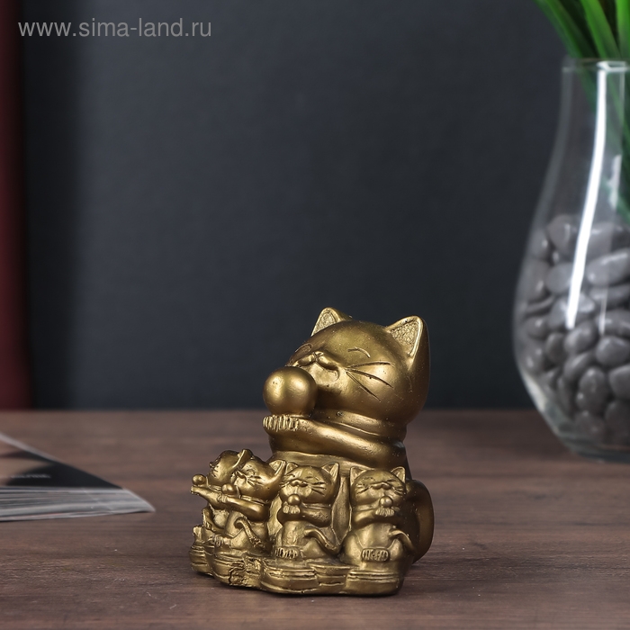 Нэцке полистоун бронза Нэцке полистоун бронза "Кот манэки-нэко с котятами" 7,5х6,5х7 см