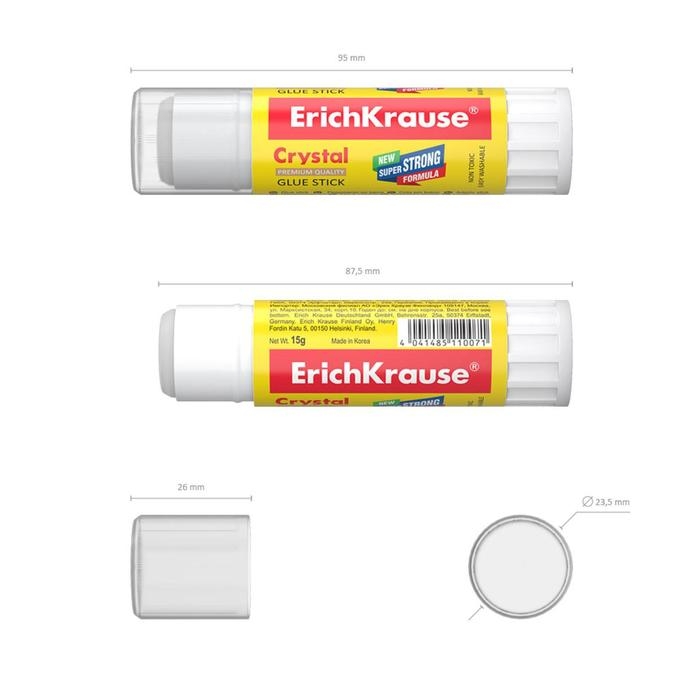 Клeй-карандаш ErichKrause Crystal PVP, 15 г, прозрачный Клeй-карандаш ErichKrause Crystal PVP, 15 г, прозрачный
