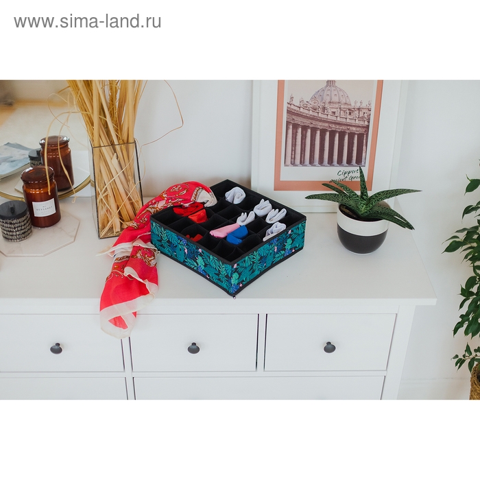 Органайзер для хранения белья Доляна «Тропики», 24 ячейки, 35×30×10 см, цвет синий Органайзер для хранения белья Доляна «Тропики», 24 ячейки, 35×30×10 см, цвет синий