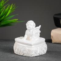 Шкатулка с крышкой "Сердце с ангелом" перламутровый, 9х8см Шкатулка с крышкой "Сердце с ангелом" перламутровый, 9х8см