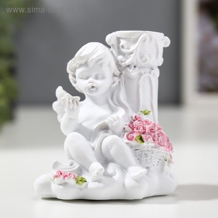 Сувенир полистоун подсвечник "Белоснежный ангел с розами" МИКС 10х9,5х6,8 см