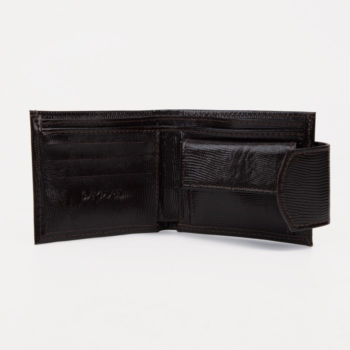 Портмоне мужское на кнопке, для купюр, для карт, для монет, цвет коричневый