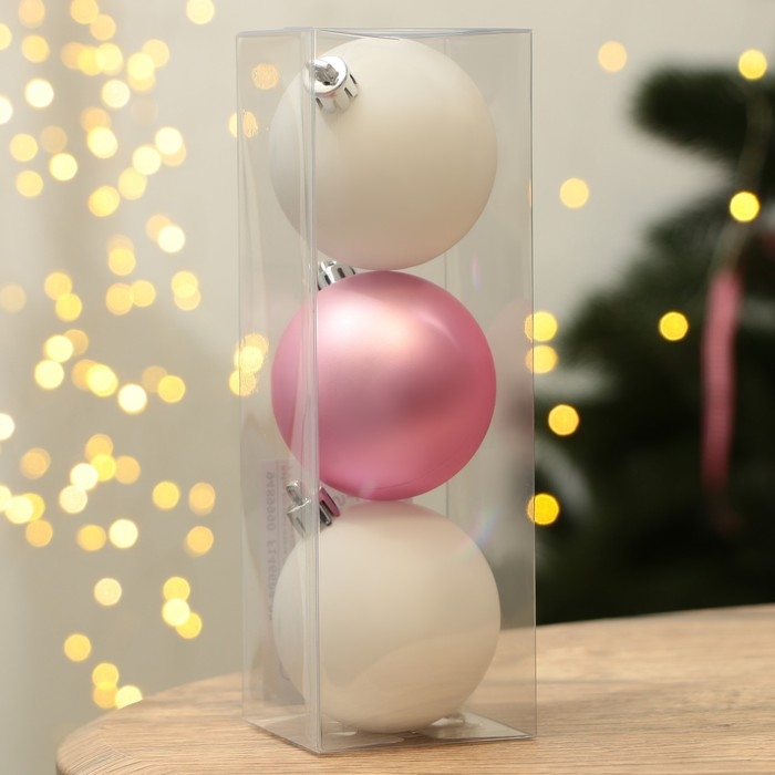 Шары ёлочные новогодние «С Новым годом!», на Новый год, пластик, d=6, 3 шт., цвет нежно-розовый и белый Шары ёлочные новогодние «С Новым годом!», на Новый год, пластик, d=6, 3 шт., цвет нежно-розовый и белый