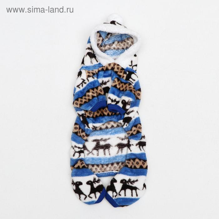 Комбинезон "Олени" с капюшоном, размер XL (ДС 40 см, ОГ 50 см, ОШ 40 см), голубой