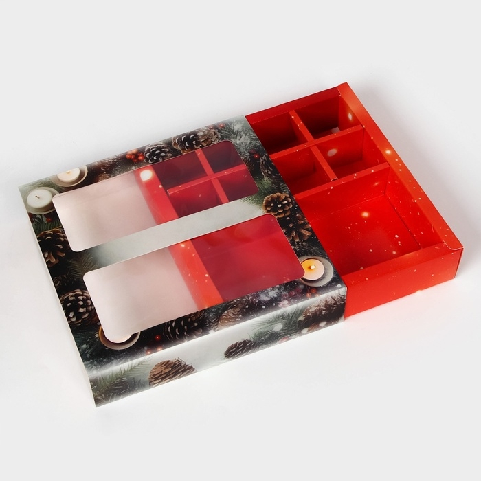 Новый год. Коробка под 8 конфет и шоколад, с окном Новый год. Коробка под 8 конфет и шоколад, с окном "Новогодняя", 17,7 х 17,8 х 3,8 см, кондитерская упаковка