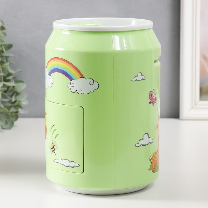 Копилка пластик "Банка. Жирафики" кодовый замок, звук АА зелёный 15х21 см