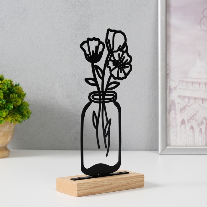 Сувенир металл "Лютики в банке" черный 5х11,5х22 см