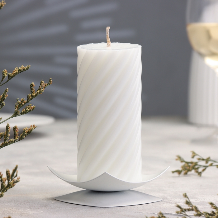 Подсвечник "Кварта" металл на 1 свечу, 7х2,7 см, белый