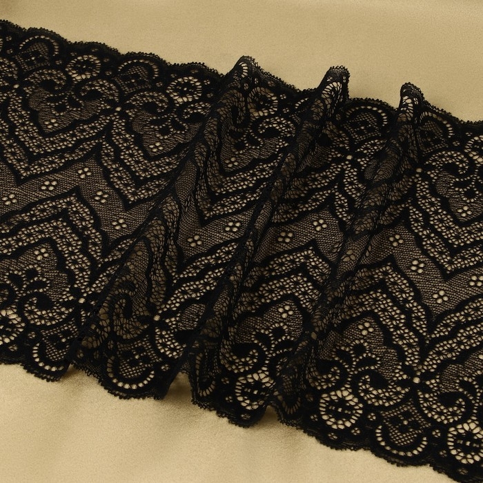 Кружевная эластичная ткань, 220 мм &times; 2,7 &plusmn; 0,5 м, цвет чёрный