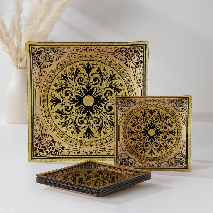 Набор столовый &laquo;Арабеска&raquo;, 7 предметов: 30&times;30 см - 1 шт, 18&times;18 см - 6 шт, цвет жёлтый