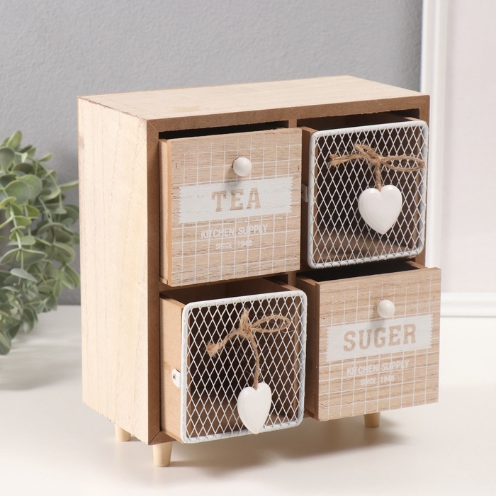 Шкатулка дерево 4 ящика "Комодик с сердечками" 10х20х23 см