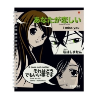 Тетрадь 96 листов в клетку на гребне MANGA ANIME, обложка мелованный картон, глянцевая ламинация, МИКС