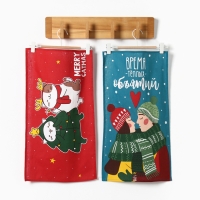 Новый год. Кухонный набор полотенец Доляна Merry catmas 35х60 см-2шт., 100% хлопок, 160 г/м2 707