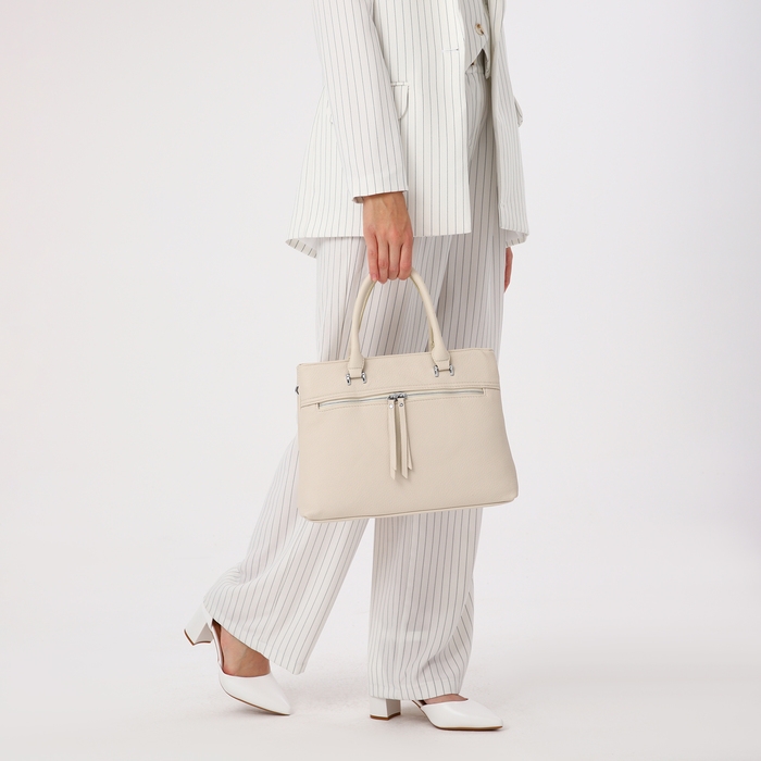 Сумка-тоут на молнии, 2 наружных кармана, цвет молочный Сумка-тоут на молнии, 2 наружных кармана, цвет молочный