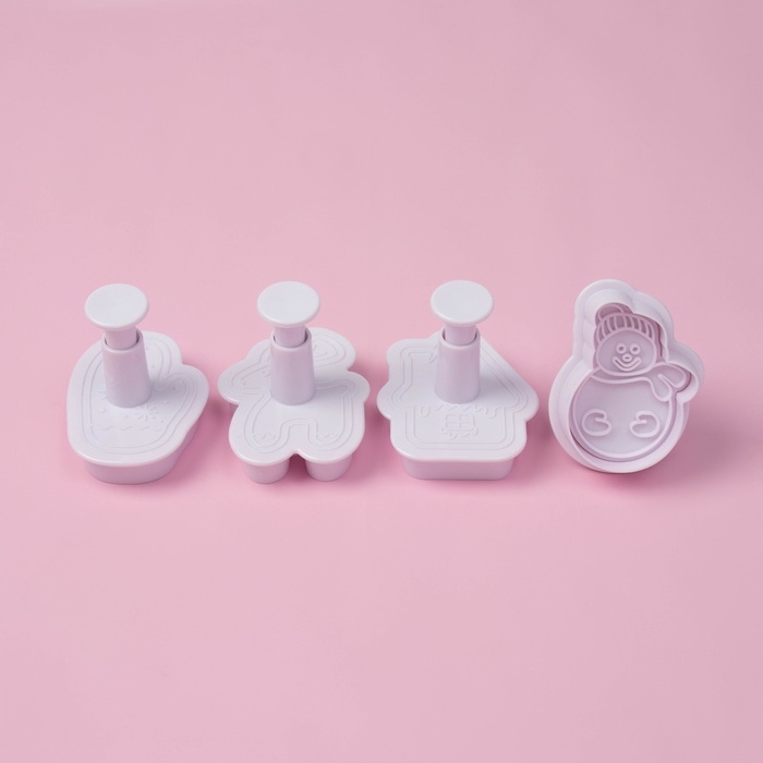 Плунжеры кондитерские Доляна &laquo;Зимняя сказка&raquo;, набор 4 шт, новогодние, пластик, белый