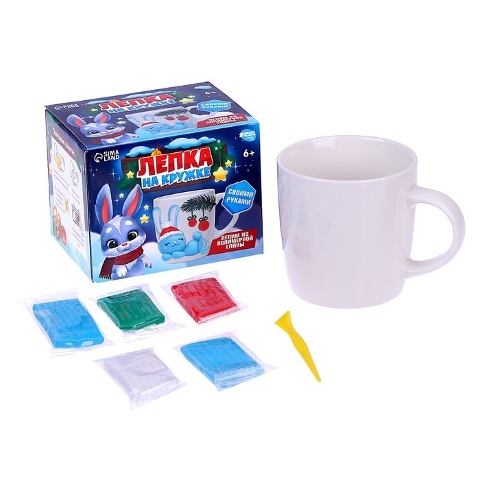 Декор кружки полимерной глиной на новый год «Голубой зайка», новогодний набор для творчества Декор кружки полимерной глиной на новый год «Голубой зайка», новогодний набор для творчества
