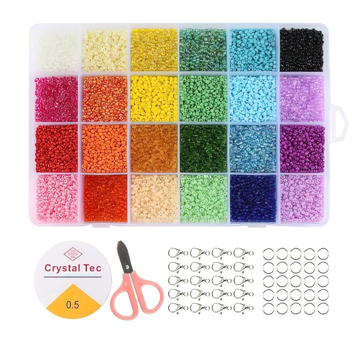 Набор для создания украшений, набор 24 цвета, 1 шт. &mdash; 2 мм, леска, ножницы, фурнитура