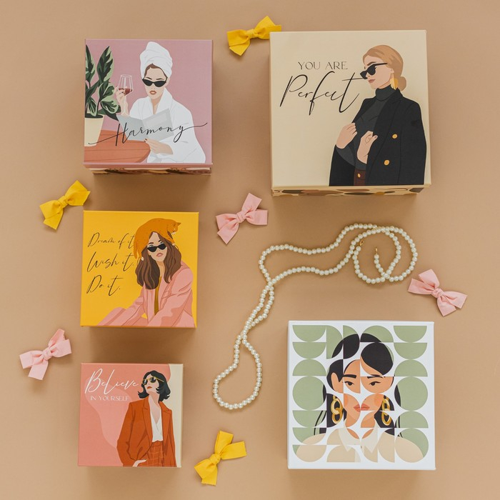 Набор коробок 5 в 1, упаковка подарочная, &laquo;Стиль&raquo;, 14 х 14 х 8‒22 х 22 х 12 см