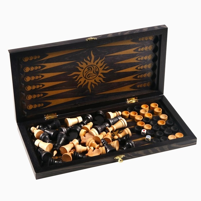 Настольные игры 3 в 1 Настольные игры 3 в 1 "Классика": шашки, шахматы, нарды, деревянные 40 х 40 см