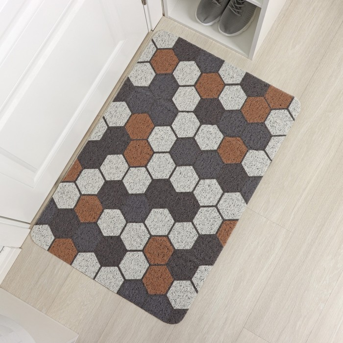 Коврик придверный грязезащитный Доляна &laquo;Соты&raquo;, вырезной, 60&times;90 см