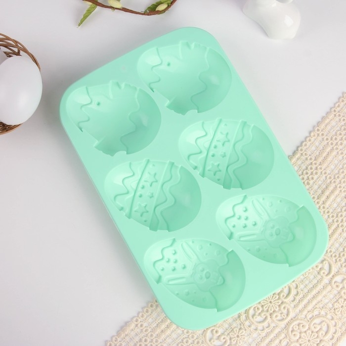 Силиконовая форма на Пасху «Зайцы и цыплята», голубая Силиконовая форма на Пасху «Зайцы и цыплята», голубая