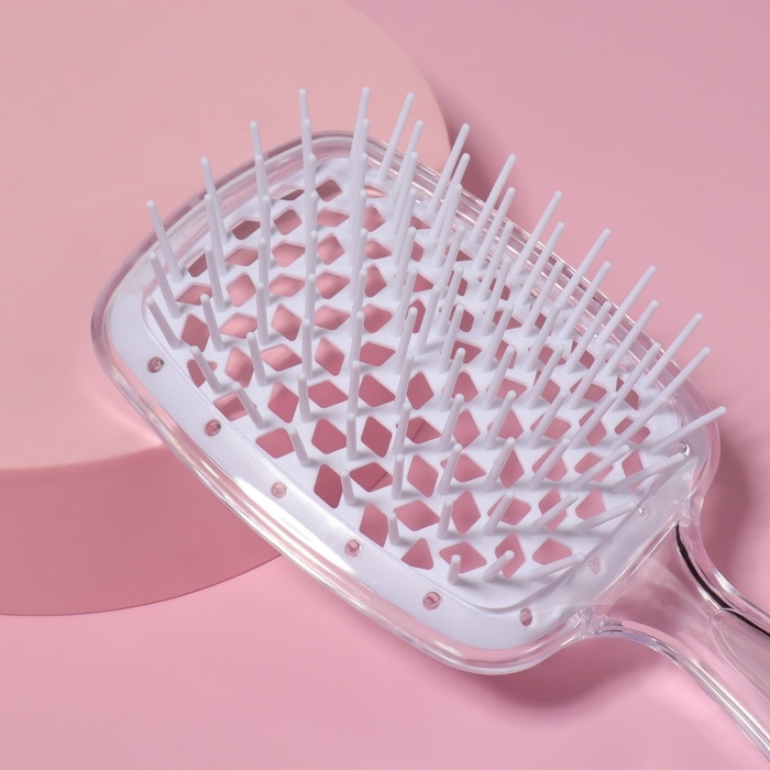 Расчёска массажная, широкая, вентилируемая, 8,5 &times; 20,5 см, PVC коробка, цвет прозрачный