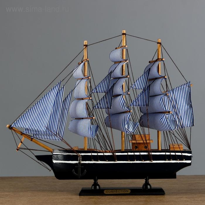 Корабль "Паллада" трехмачтовый сине-белые папруса, 40*8*35см