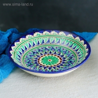 Тарелка Риштанская Керамика "Узоры", синяя, глубокая, 20 см Тарелка Риштанская Керамика "Узоры", синяя, глубокая, 20 см