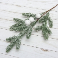 Декор "Зимние мечты" веточка с белыми шариками, 50 см