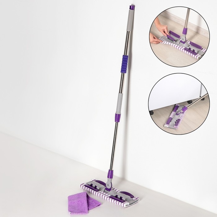 Швабра для мытья пола плоская Доляна, насадка из микрофибры 40&times;12 см, телескопическая стальная ручка 74-109 см, цвет МИКС