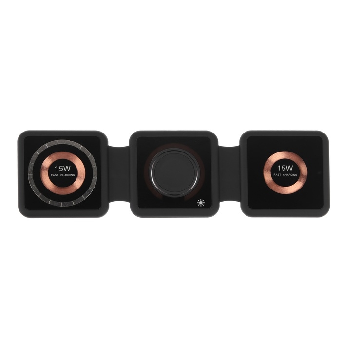 Беспроводная зарядка 3 в 1 H39, 15 W, подсветка, поддержка MagSafe, складная, стекло, чёрная Беспроводная зарядка 3 в 1 H39, 15 W, подсветка, поддержка MagSafe, складная, стекло, чёрная
