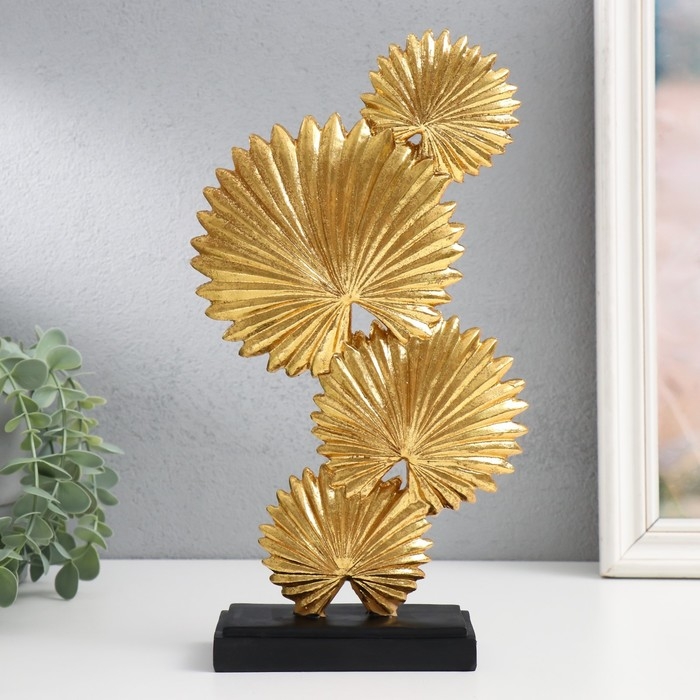 Сувенир полистоун "Листья веерной пальмы" золото 6,3х17х30,5 см