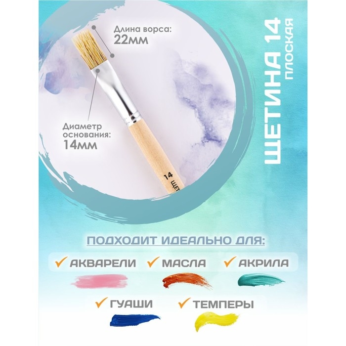 Кисть для рисования, Щетина плоская №14 (ширина обоймы 14 мм; длина волоса 22 мм), деревянная ручка, Calligrata