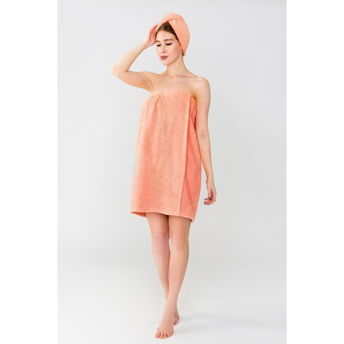 Набор для сауны Экономь и Я:полотенце-парео 68*150см+чалма,персик,100%хл,320 г/м2 Набор для сауны Экономь и Я:полотенце-парео 68*150см+чалма,персик,100%хл,320 г/м2
