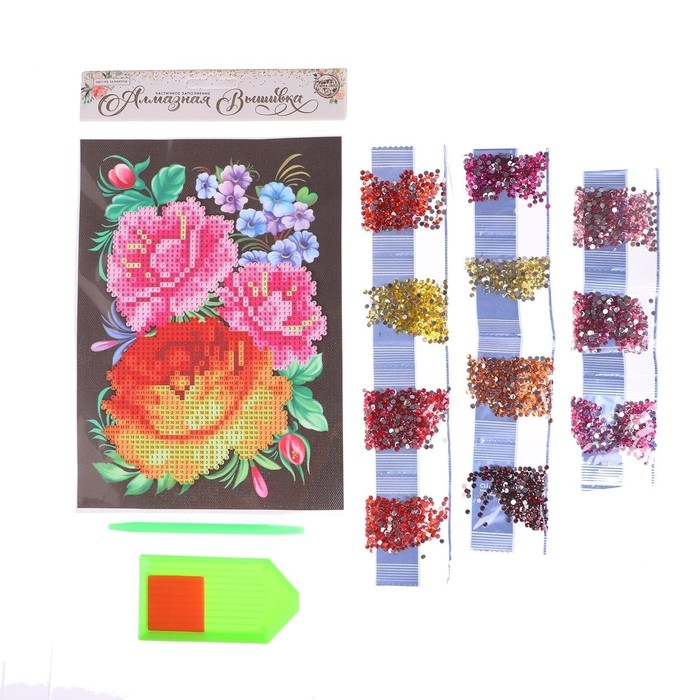 Алмазная мозаика с частичным заполнением на холсте &laquo;Жостово&raquo;, 15 х 21 см