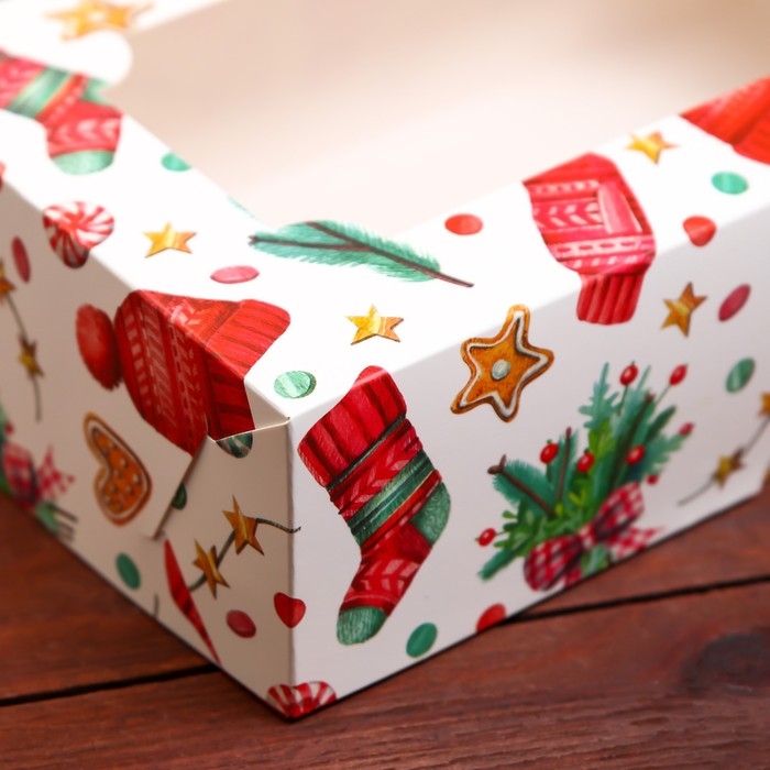 Новый год. Коробка складная, кондитерская упаковка с окном Новый год. Коробка складная, кондитерская упаковка с окном "Новогодний паттерн", 25 х 15 х 7 см