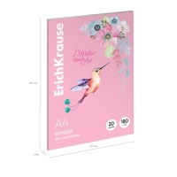 Бумага для акварели А4, 20 листов, ErichKrause "Колибри", блок 180 г/м&sup2;, 100% белизна, в картонной папке